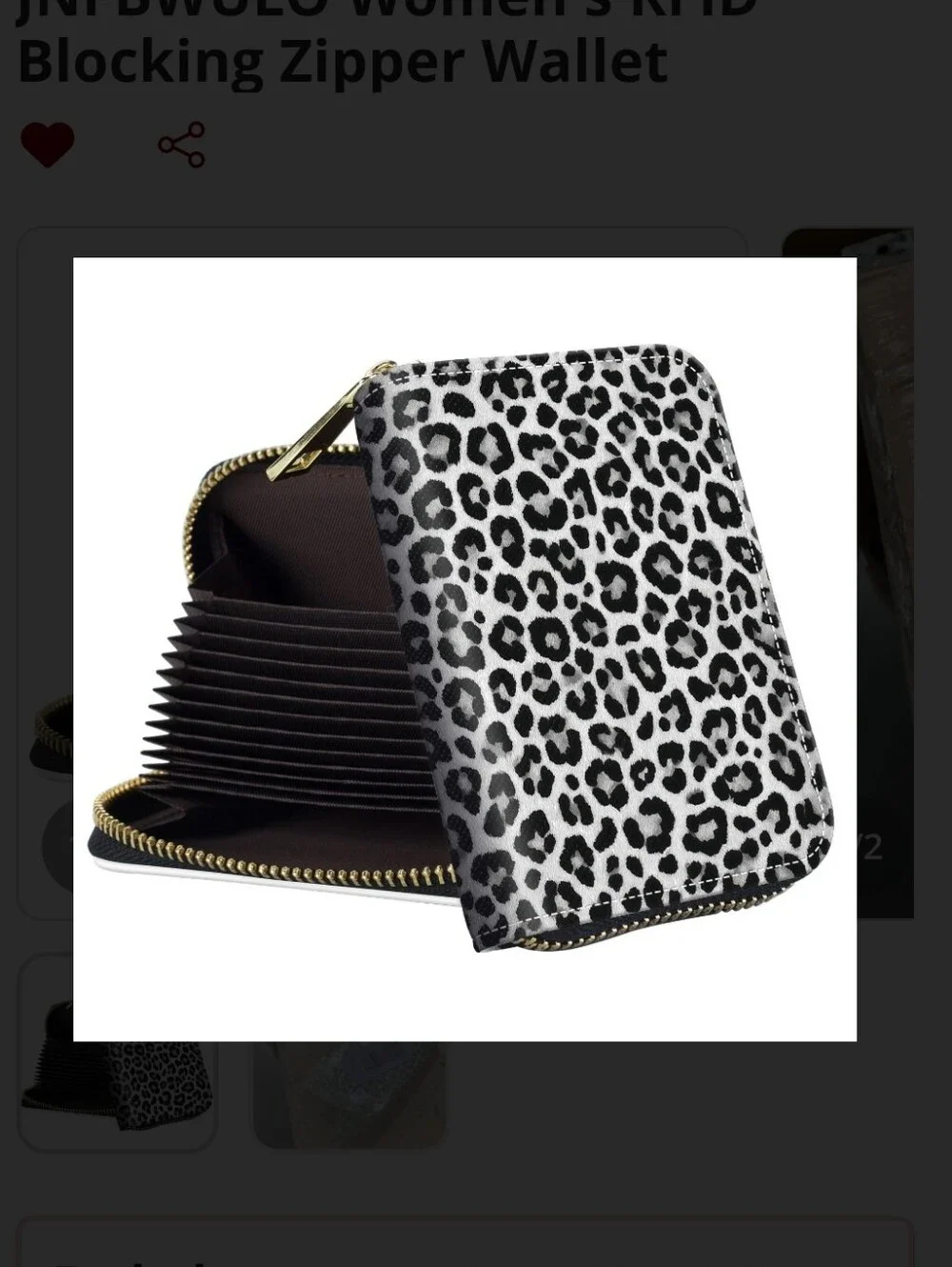 Women’s RFID Blocking Zipper Wallet leopard print accordion Card Holder